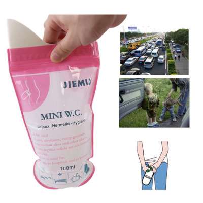 Disposable unisex handy urinal toilet bag in pink color